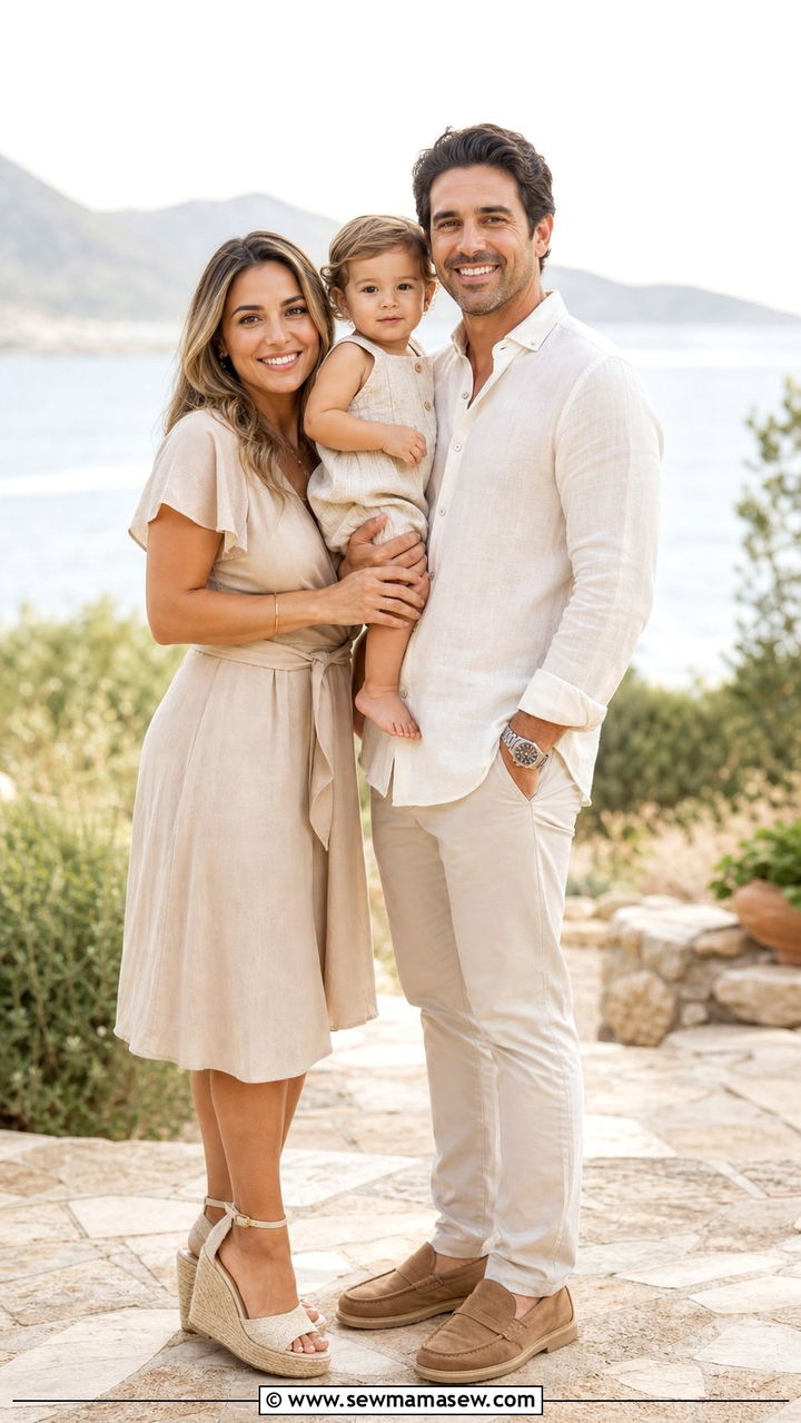 Cream and beige family photo outfit with toddler - 25 Family photo outfit ideas with toddlers