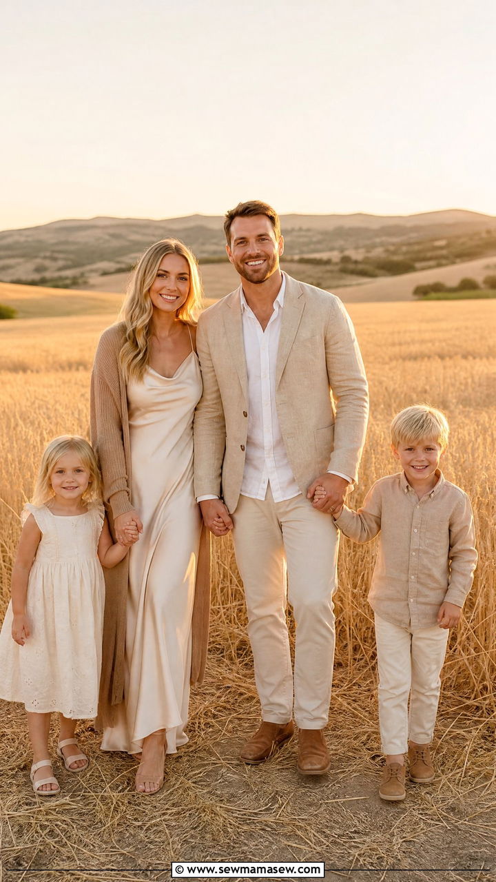 Cream and tan golden hour family outfits - 40 Family photo outfit ideas