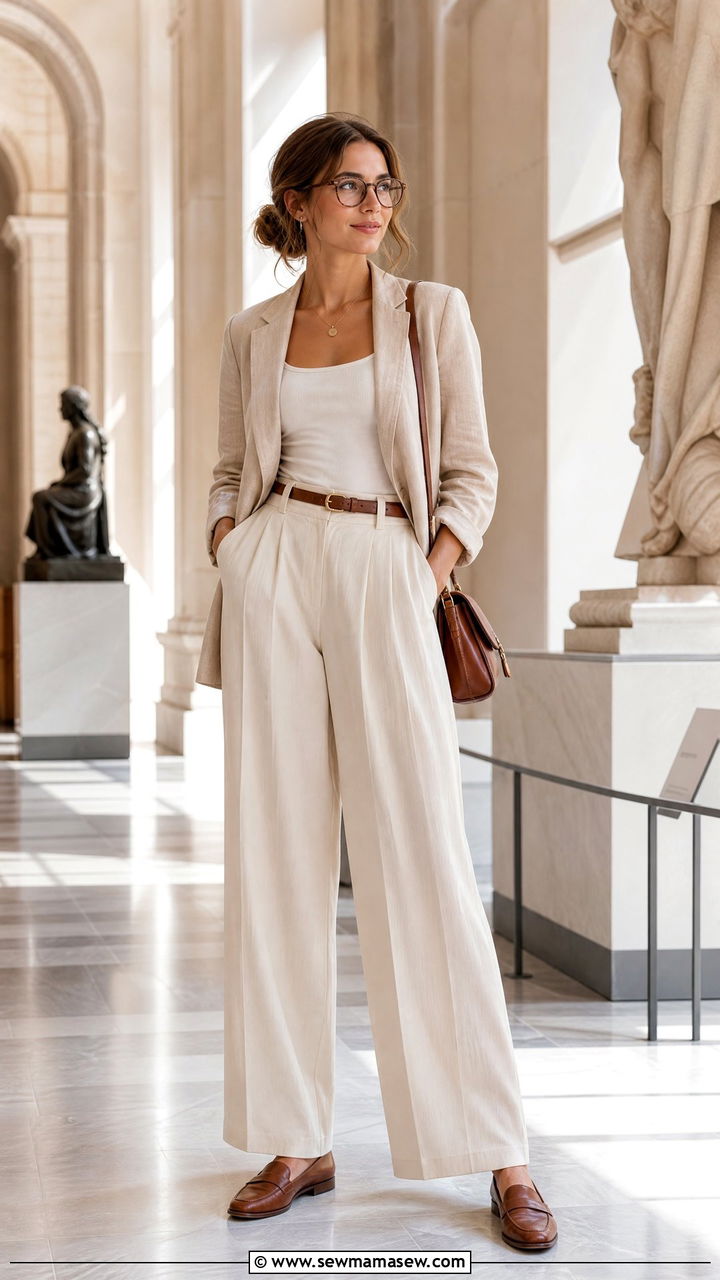 Cream blazer and pleated trousers light academia outfit - 25 Light academia outfit ideas 2026