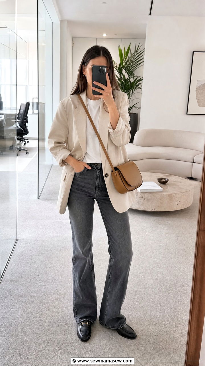 Cream blazer with grey jeans outfit - 25 Female lawyer outfit ideas