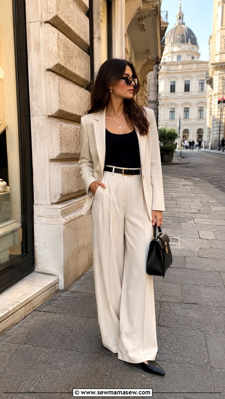 Cream blazer with wide leg trousers Rome outfit - 25 Rome outfit ideas