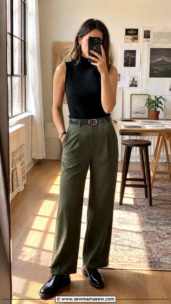 Cream cable knit sweater with charcoal gray tailored trousers - 20 Architect outfit ideas
