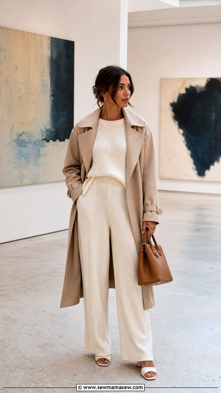 Cream co ord set for gallery opening night - 30 Gallery opening outfit ideas