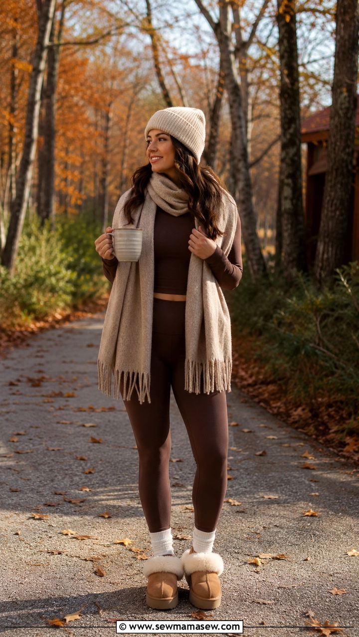 Cream knit co ord with puffer vest yoga teacher outfit - 25 Yoga teacher outfit ideas