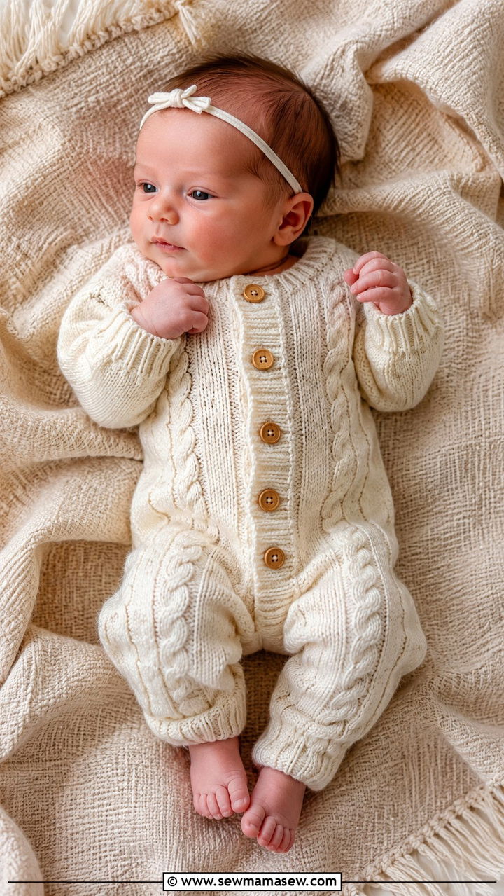 Cream knit romper newborn photoshoot look - 25 Newborn photoshoot outfit ideas
