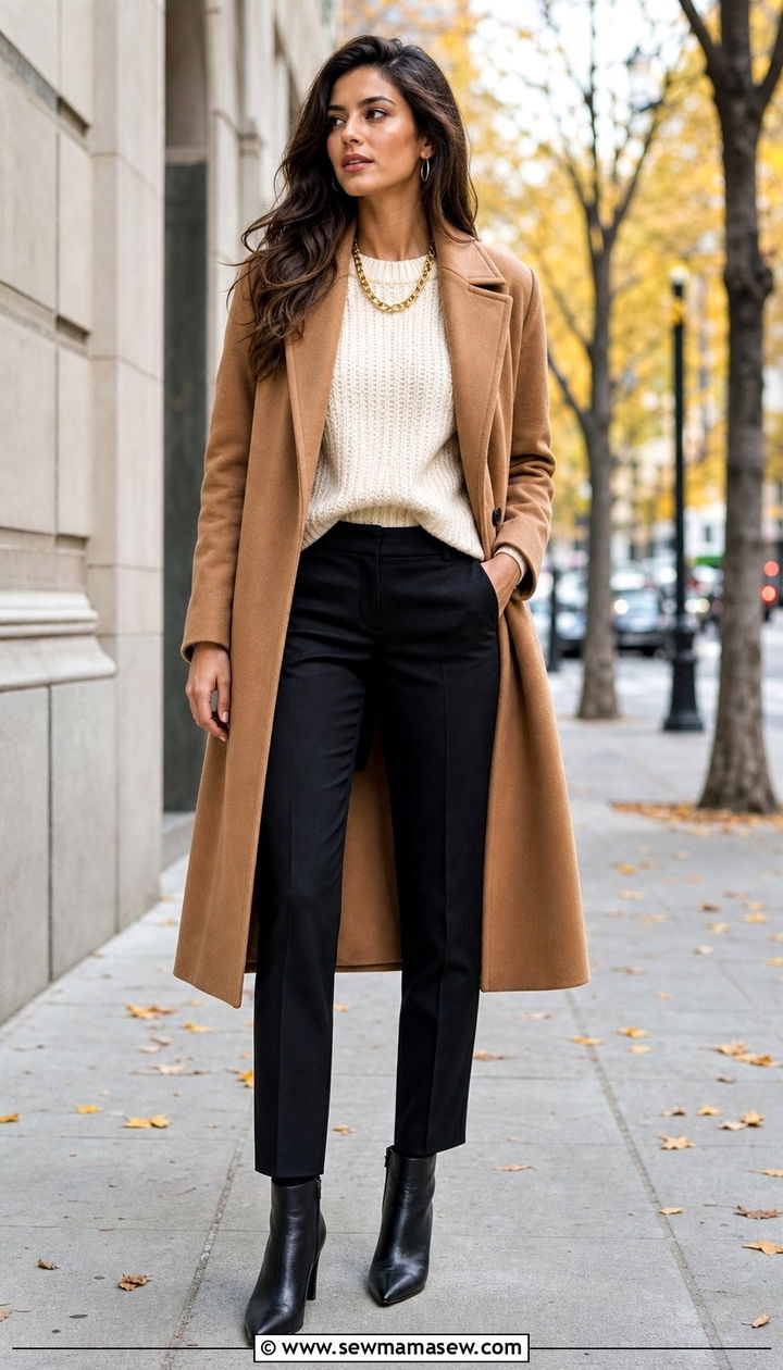 Cream knit sweater and tailored black trousers - 25 cute clean girl outfits
