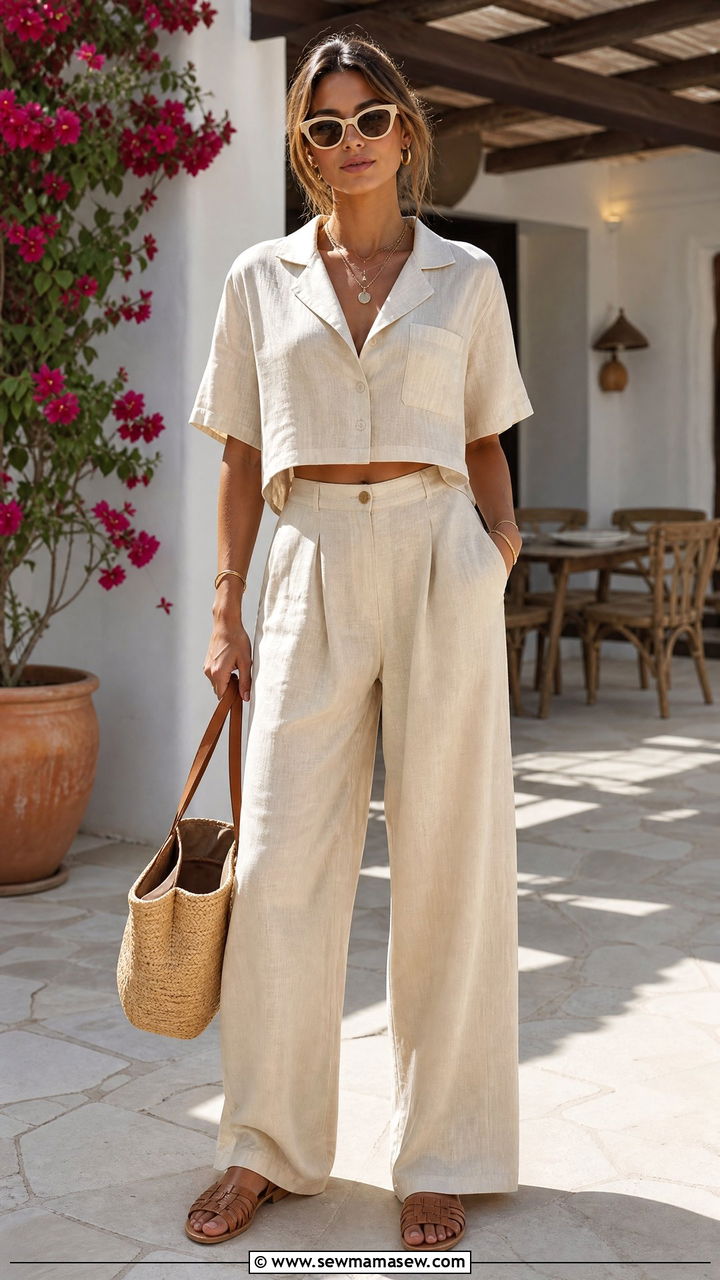 Cream linen coord set outfit - 25 Linen matching set outfit ideas