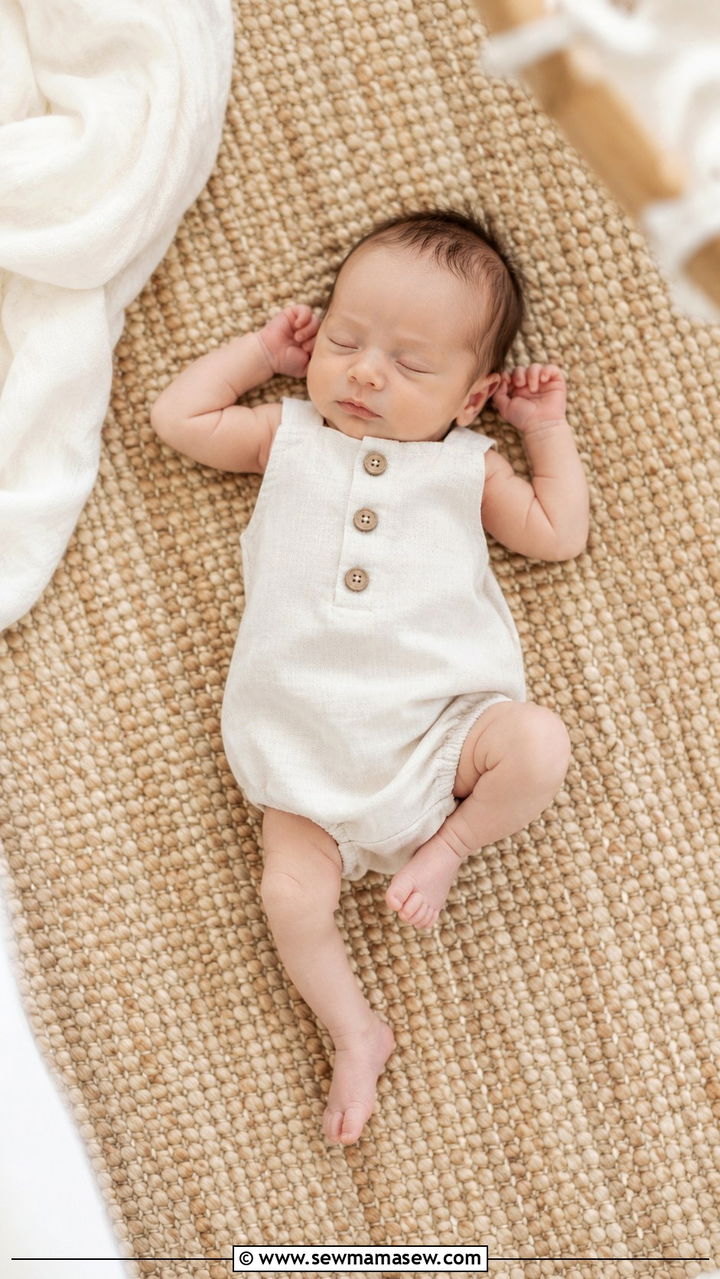Cream linen romper wooden buttons newborn - 20 Newborn lifestyle photo outfit ideas