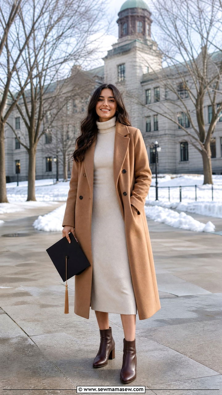 Cream sweater dress with ankle boots - 30 Engineering graduation outfit ideas