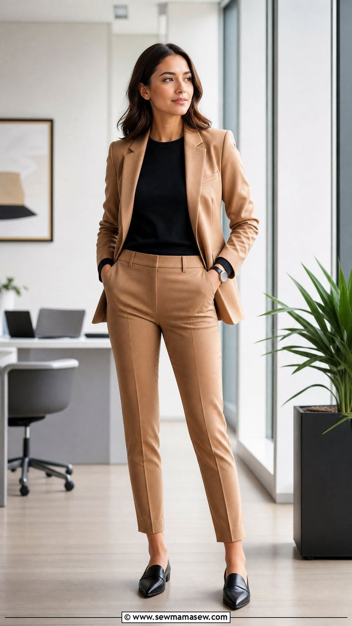 Crew Neck Sweatshirt With Blazer And Tailored Pants - 30 Crew neck sweatshirt outfit ideas