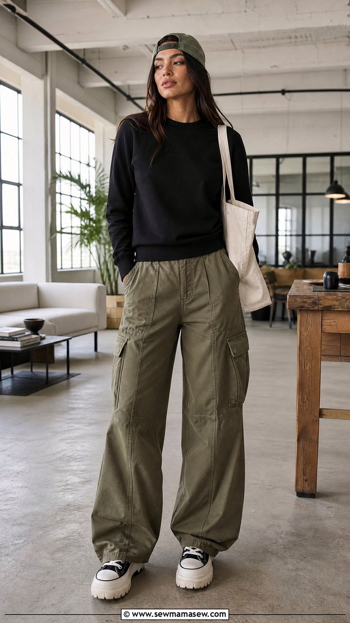 Crew Neck Sweatshirt With Cargo Pants - 30 Crew neck sweatshirt outfit ideas