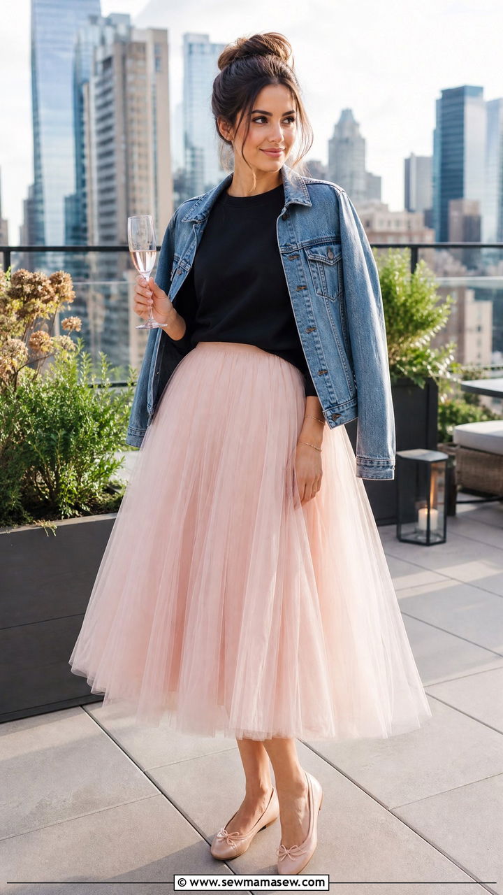 Crew Neck Sweatshirt With Tulle Skirt - 30 Crew neck sweatshirt outfit ideas