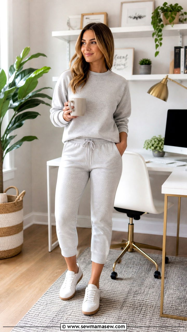 Crewneck Pullover With Cropped Sweatpants Outfit - 40 Work from home outfits