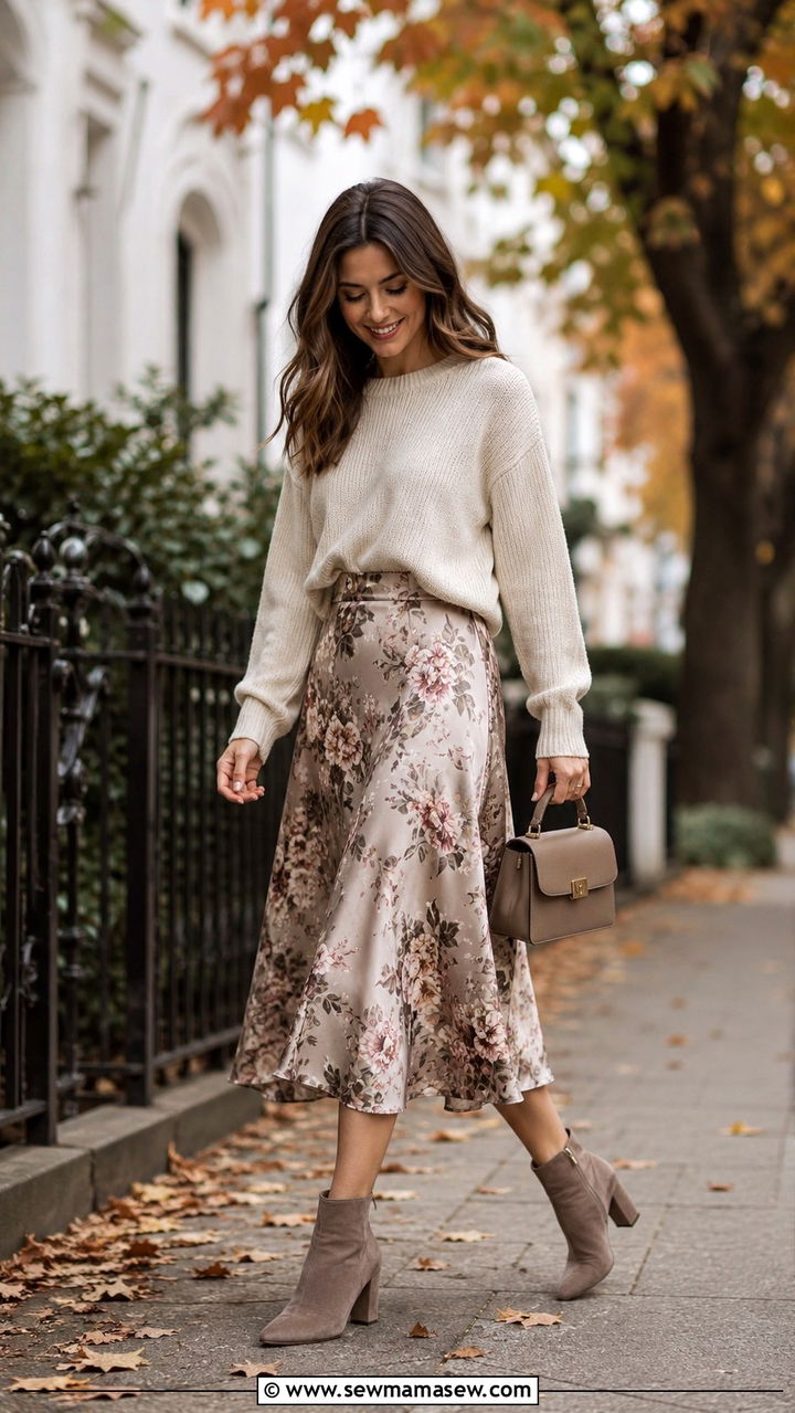Crewneck Sweater Over A Line Midi Skirt - 30 Outfit ideas for short torso