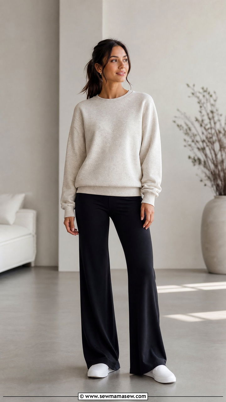 Crewneck Sweatshirt With Wide Leg Yoga Pants - 25 Gym outfit ideas modest