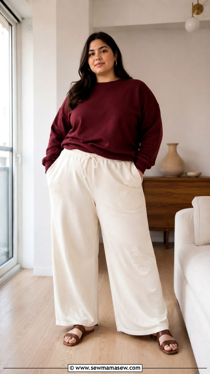 Crewneck Sweatshirt and Palazzo Joggers - 30 Plus size loungewear outfit ideas