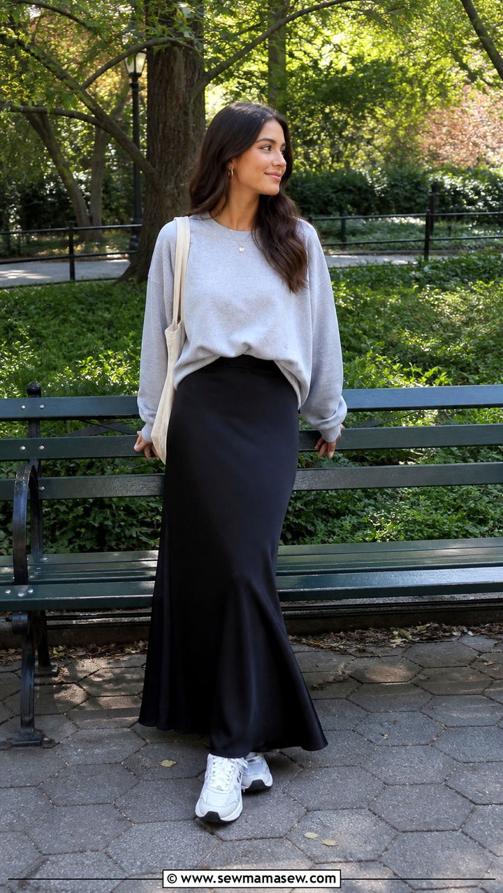 Crewneck Sweatshirt with Maxi Skirt - 40 college outfits