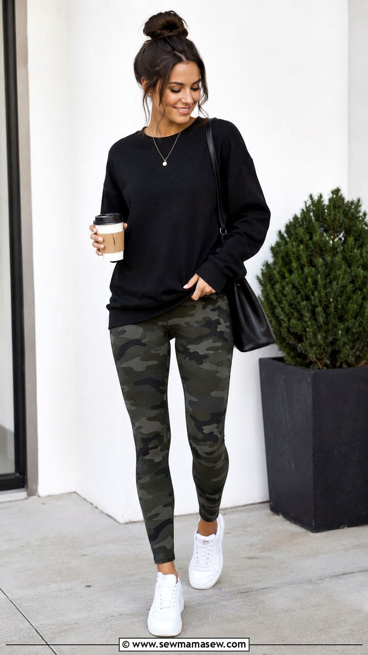 Crewneck Sweatshirt with Printed Leggings - 30 Sweatshirt and leggings outfit ideas