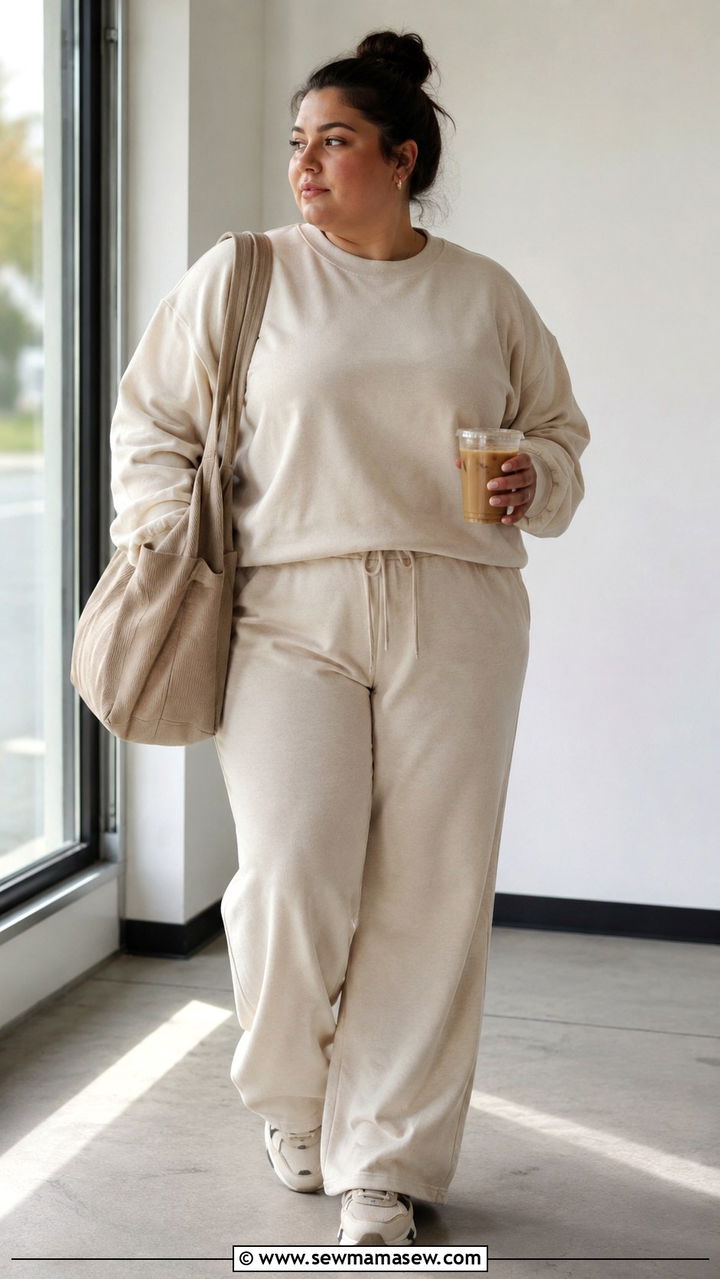 Crewneck Sweatsuit Set with Chunky Sneakers - 30 Gym outfit ideas plus size