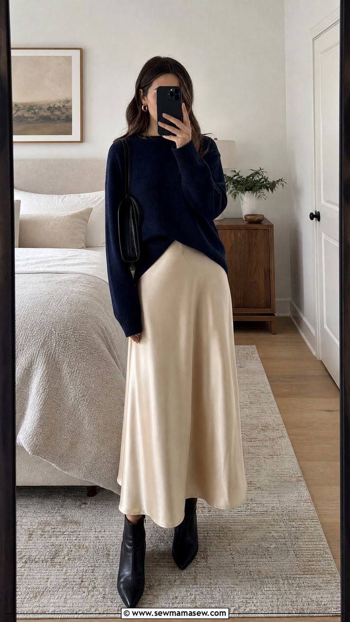 Crewneck sweater over slip dress - 35 Layering outfits for changing weather