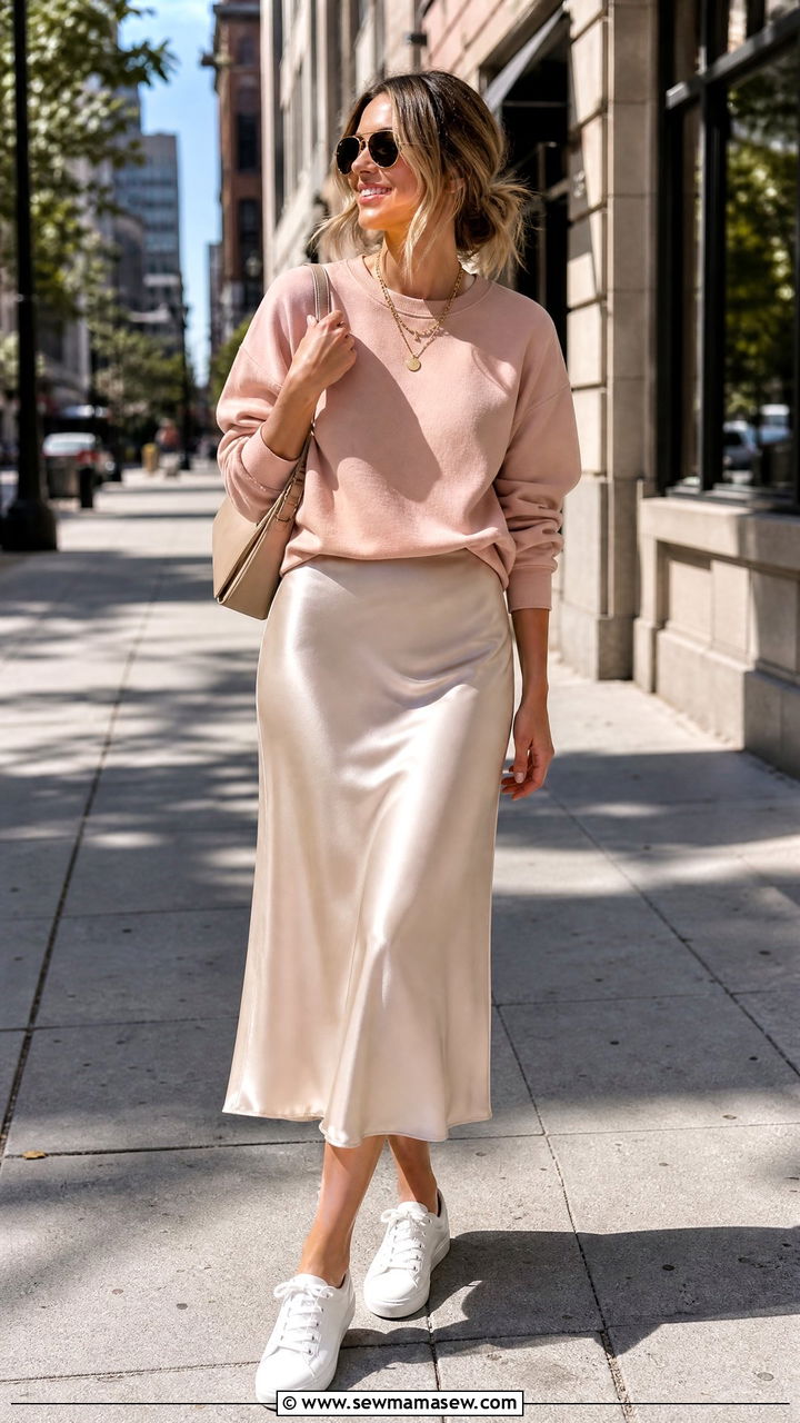 Crewneck sweatshirt and midi skirt - 30 Cozy loungewear outfit ideas