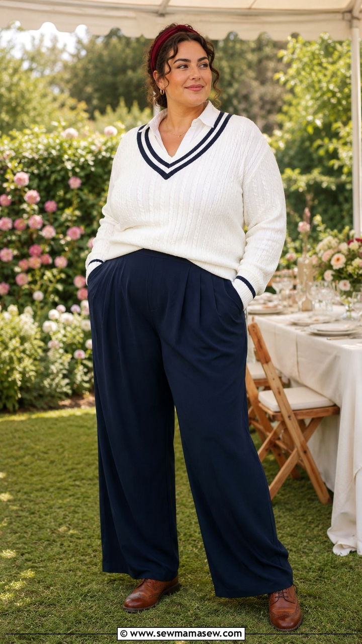 Cricket Sweater And Pleated Trousers Outfit For Curvy Women - 25 Preppy outfits for curvy women