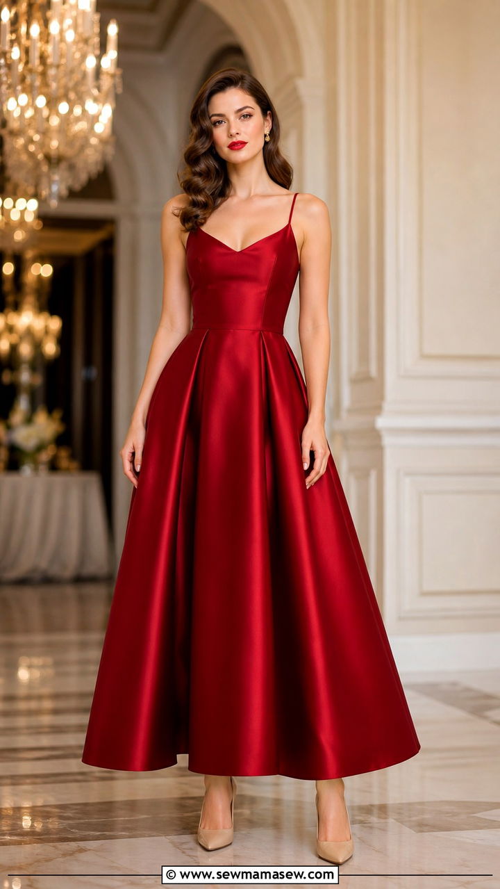 Crimson Red Satin A Line Prom Dress With Nude Accessories - 40 Prom dress ideas
