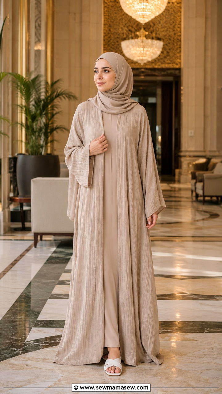 Crinkle Abaya Set with Coordinating Hijab for Umrah - 30 Modest outfit ideas for Umrah