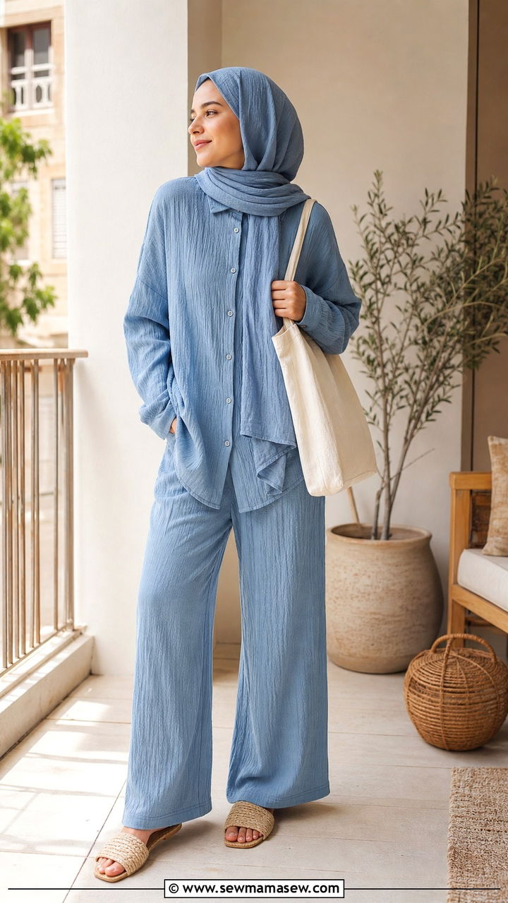 Crinkle Cotton Set Ramadan Day Outfit - 40 Ramadan outfit ideas