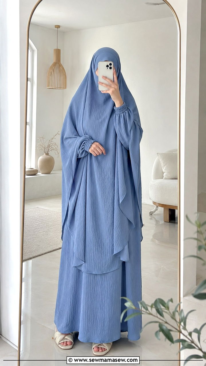 Crinkle Khimar Set With Elasticated Cuffs - 20 Modest outfit ideas for Hajj