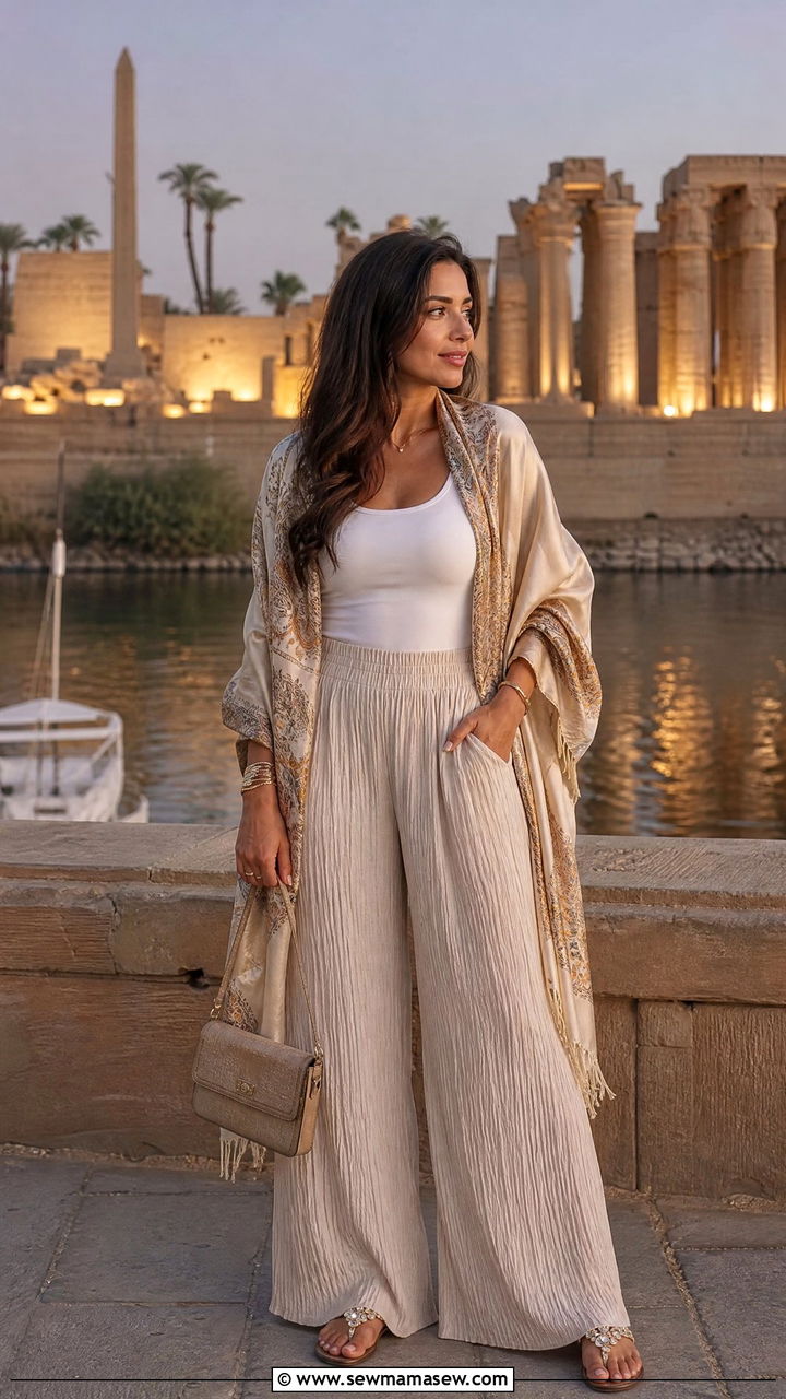 Crinkle Palazzo Pants With Tank And Shawl - 35 Luxor outfit ideas