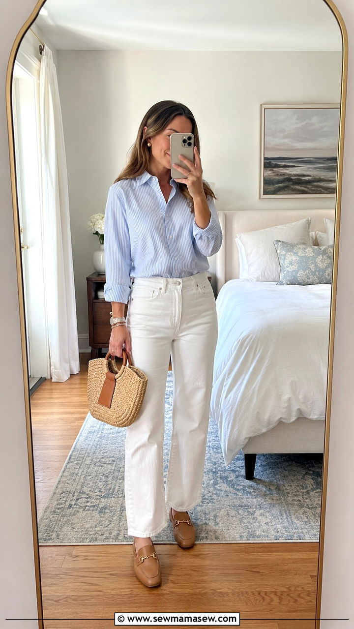 Crisp Button Down And White Jeans - 30 May Mother's Day outfit ideas