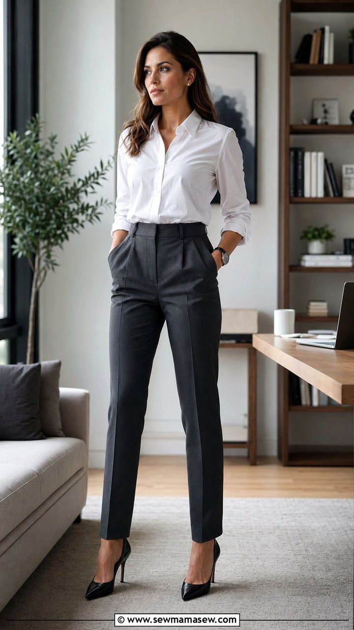 Crisp Button Down Shirt With Tailored Trousers And A Watch - 30 Zoom meeting outfit ideas