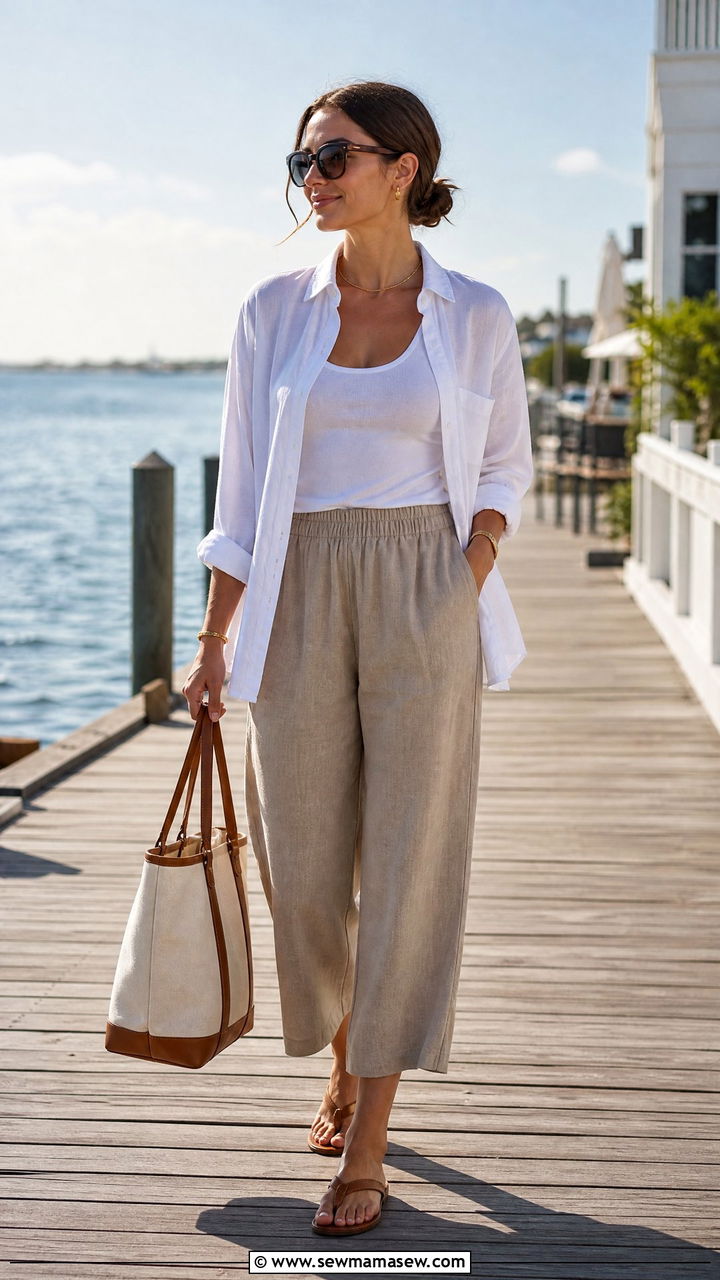 Crisp Button Down and Linen Cropped Pants - 30 Breezy summer day outfit ideas