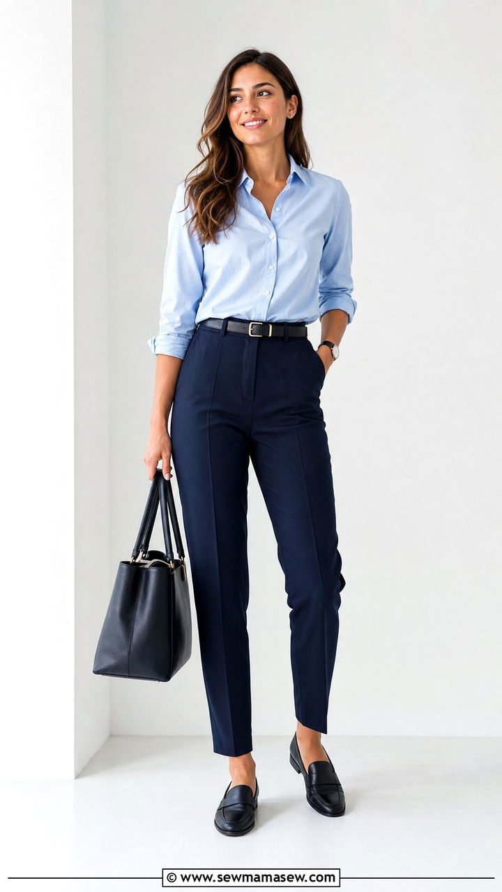Crisp Button Down and Tapered Trousers Workwear - 35 Business casual outfits for first job