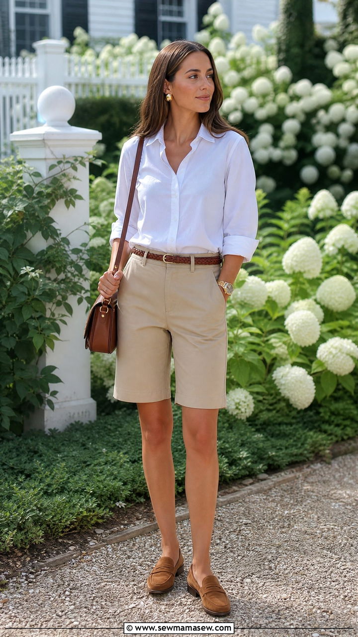 Crisp Poplin Shirt with Tailored Bermuda Shorts - 30 Hamptons outfit ideas