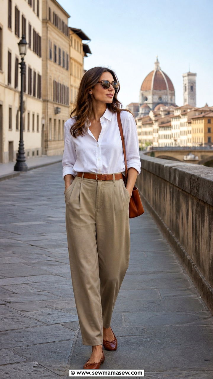 Crisp White Button Down Shirt and Tailored Trousers - 40 Italy outfit ideas