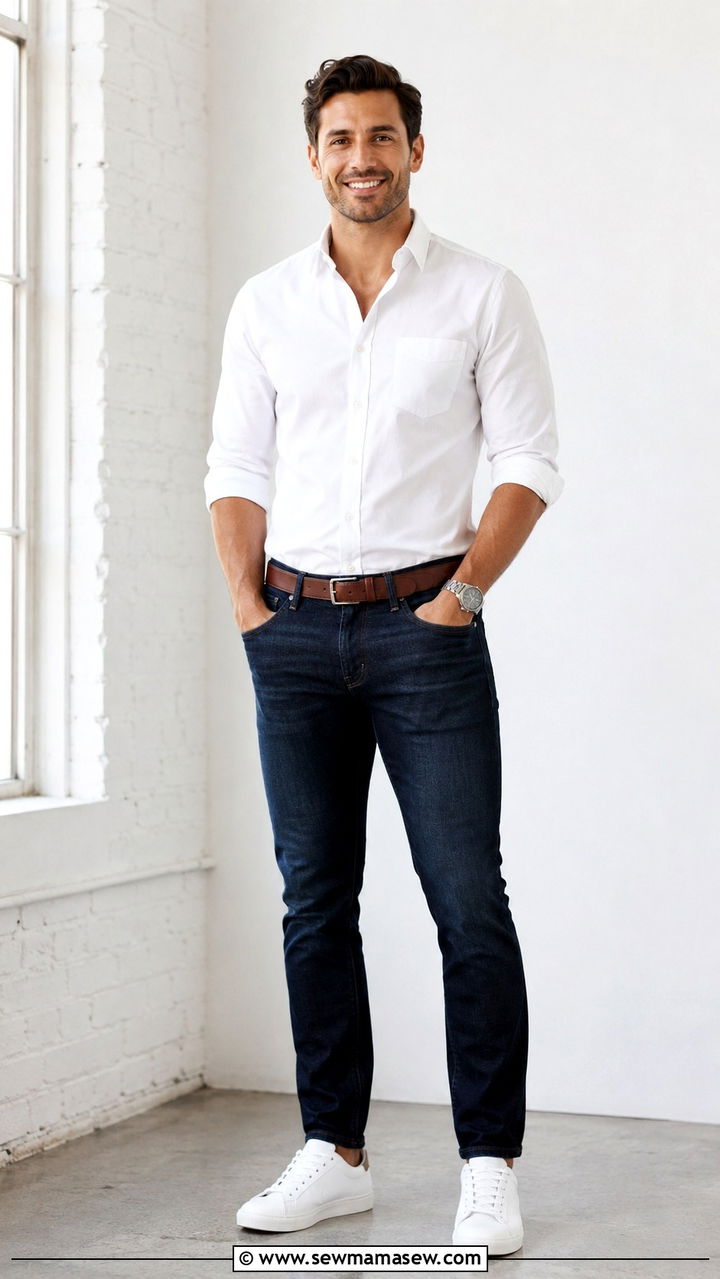 Crisp White Button Down with Dark Wash Jeans - 25 Professional headshot outfit ideas