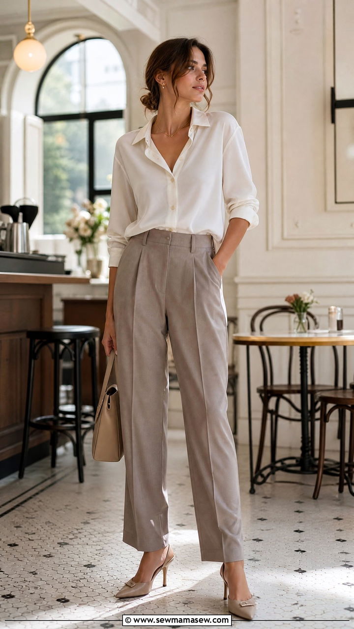 Crisp White Button Up and High Waisted Pleated Trousers - 25 CEO outfit ideas for women