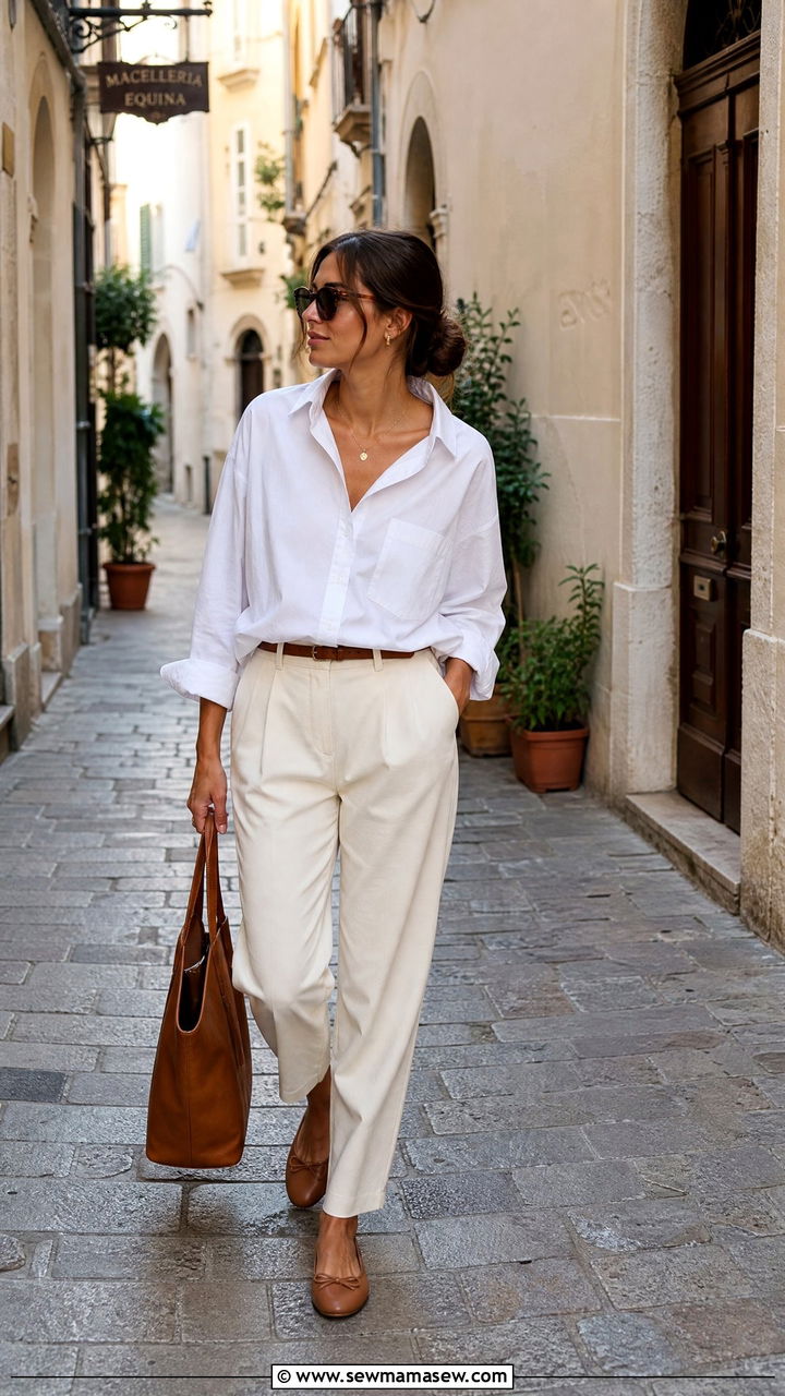 Crisp White Shirt With Relaxed Trousers - 25 Italy outfits to copy