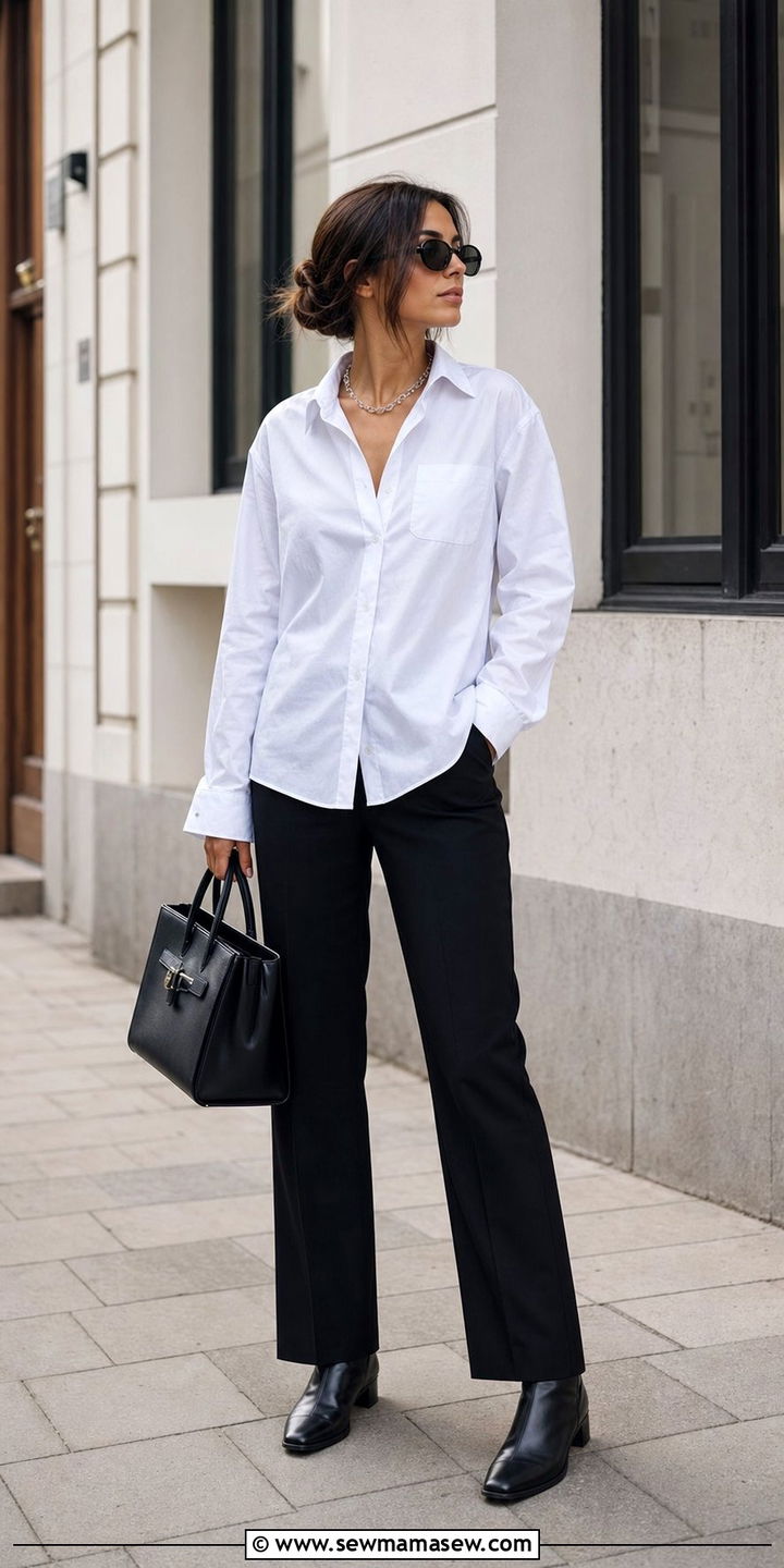 Crisp white button down and black trousers outfit - 25 Stockholm outfit ideas