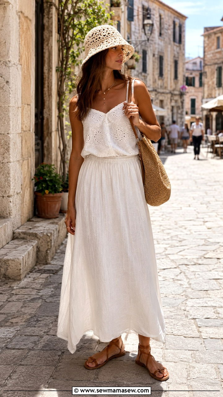Crochet Bucket Hat And Linen Maxi Skirt Outfit - 25 Trendy summer outfit ideas 2026