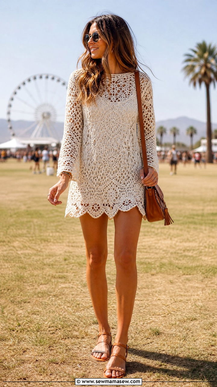 Crochet Dress and Flat Sandals - 40 summer outfit ideas for women