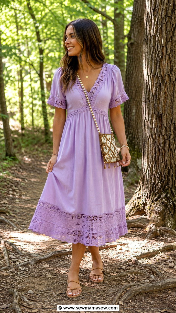 Crochet Lace Trim Midi Dress - 30 modest summer wedding guest outfit ideas