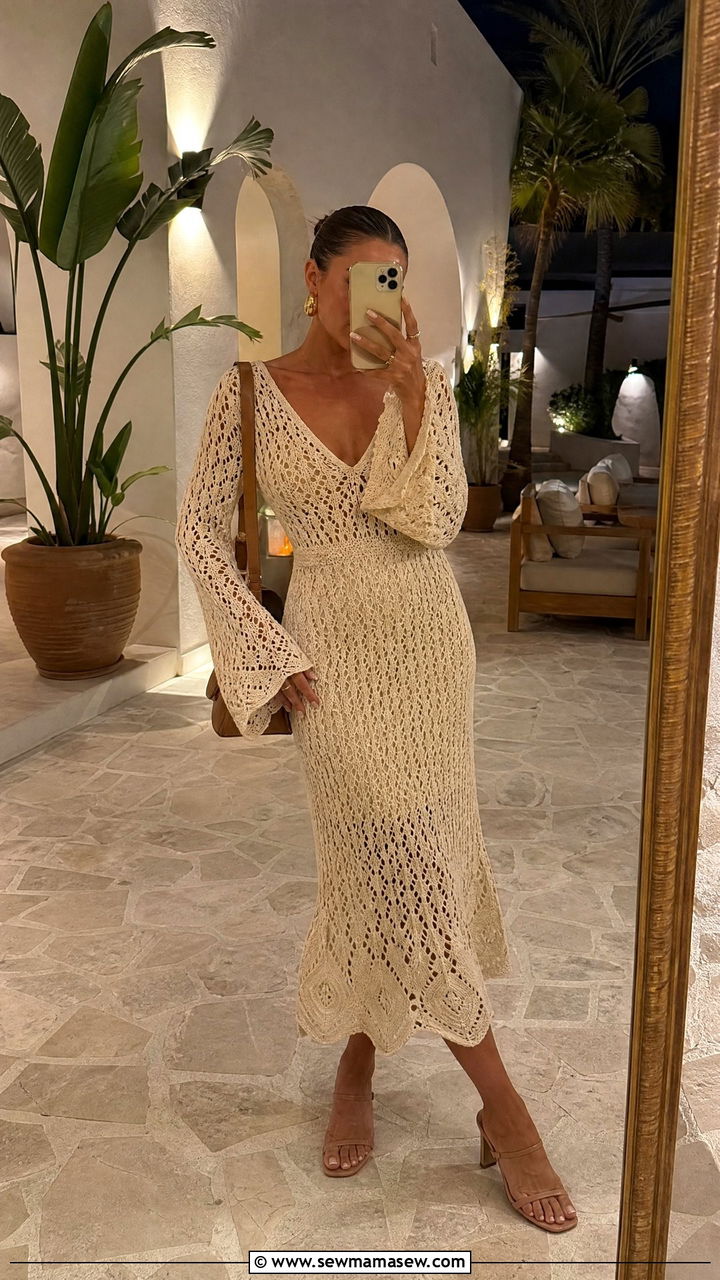 Crochet Midi Dress Outfit - 30 summer resort outfit ideas