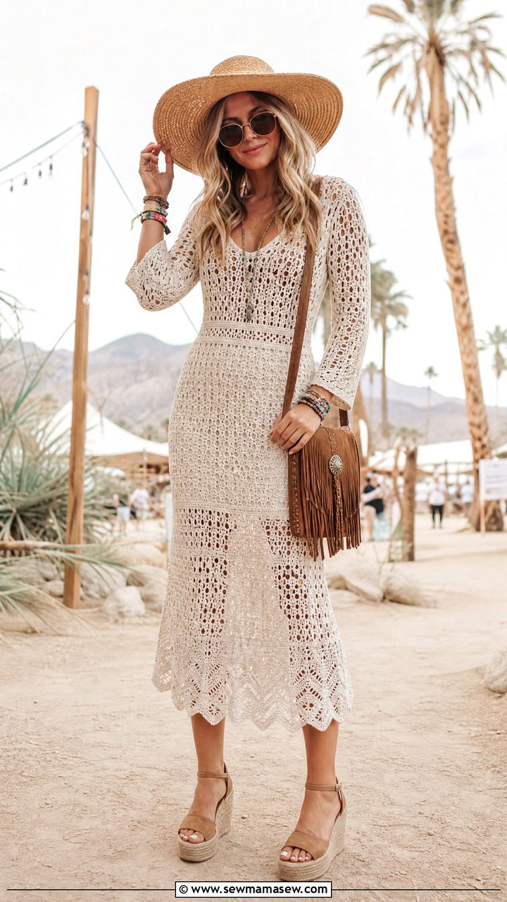 Crochet Midi Dress With Espadrille Wedges - 25 classy festival outfits