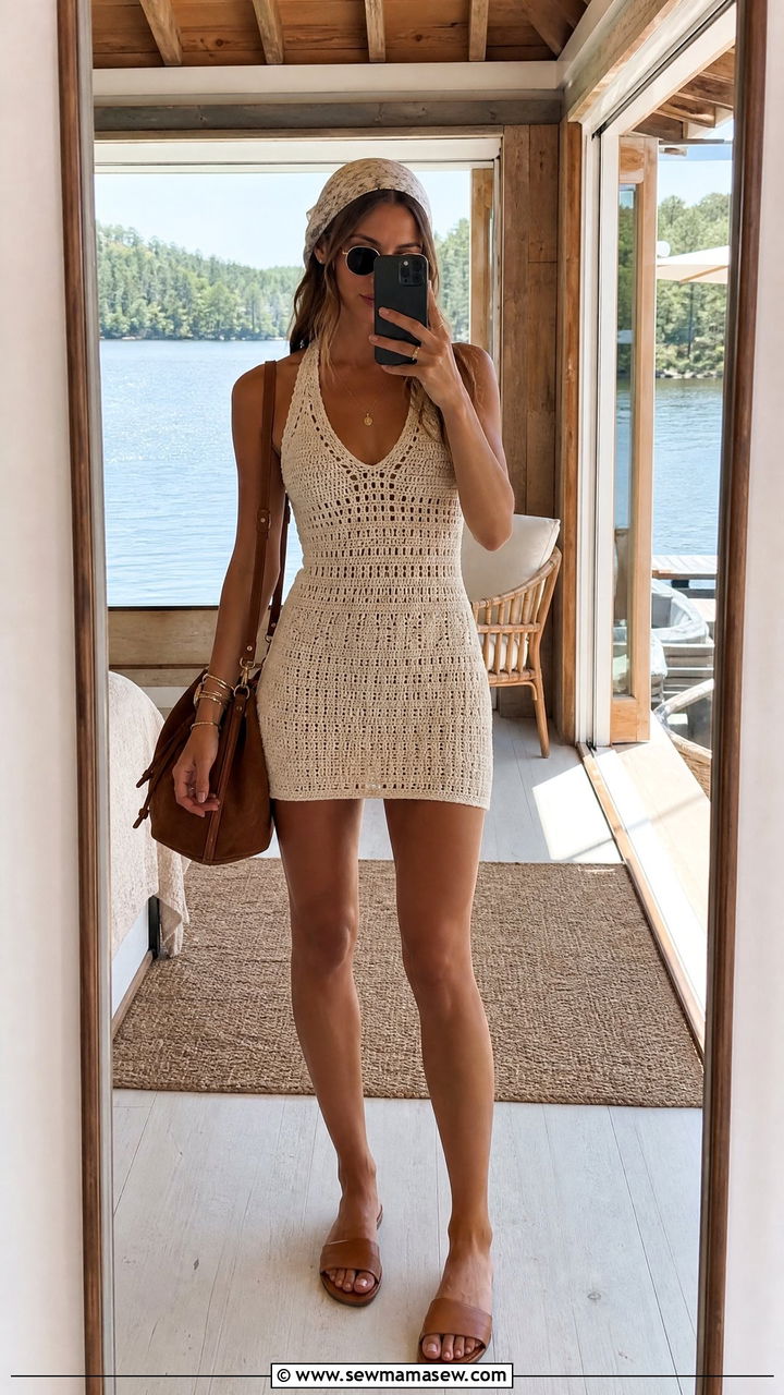 Crochet Mini Dress Lake Outfit - 30 Summer lake outfits