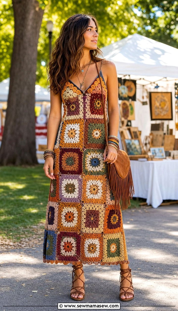 Crochet Patchwork Dress For Boho Summer Style - 25 summer crochet dress outfit ideas