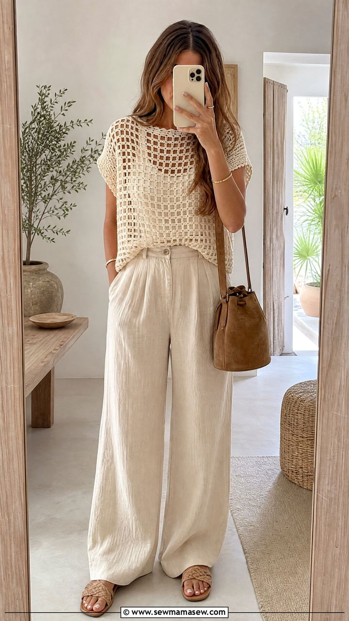 Crochet Top And Wide Leg Pants - 40 summer chic outfit ideas