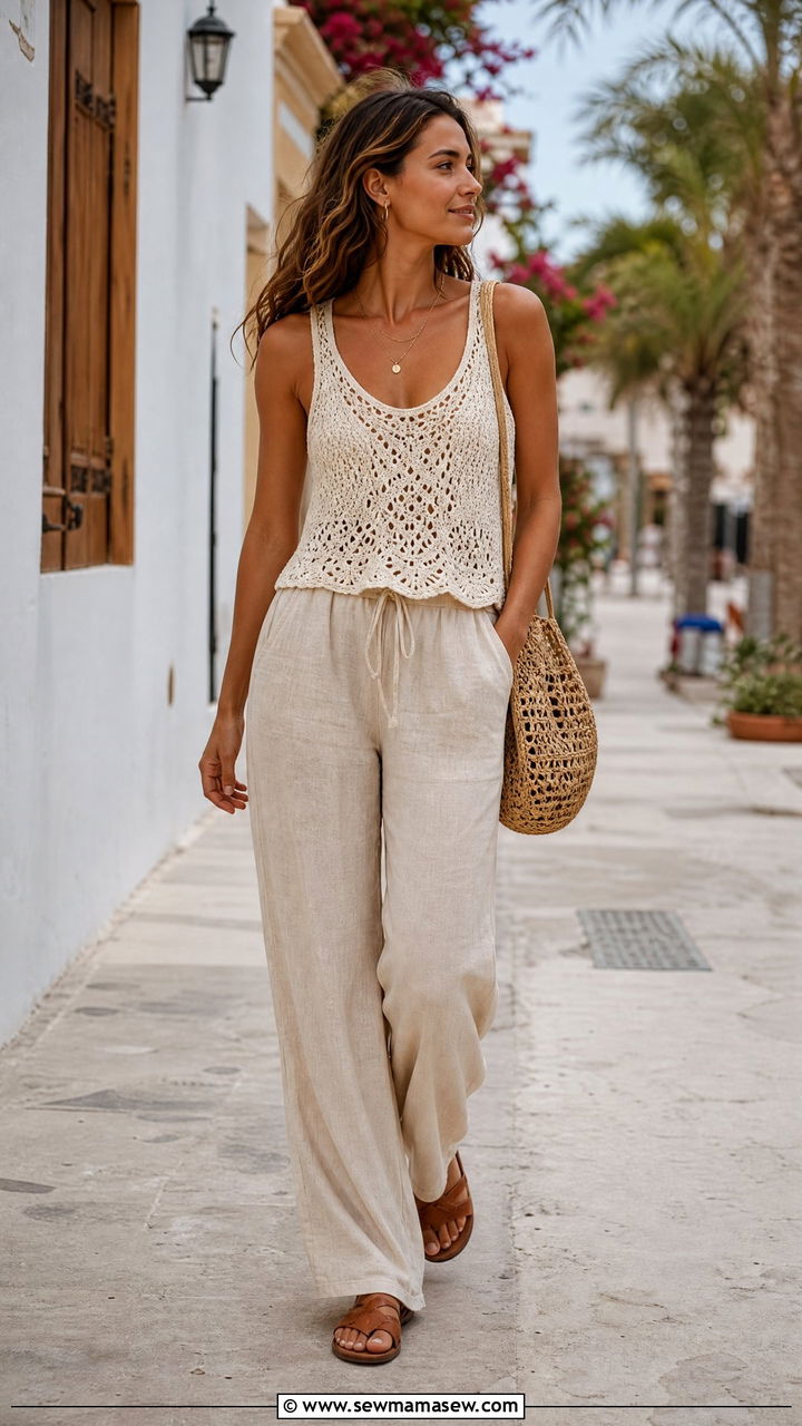 Crochet Top With Drawstring Pants - 30 Summer capsule wardrobe modest